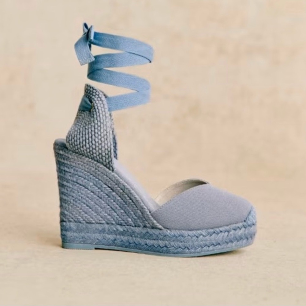 Sezane Diane Powder Blue Ankle-Tie Wedge Espadrille. Worn once! 40